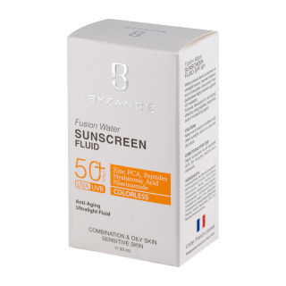فلوئید ضد آفتاب بیزانس مدل فیوژن واتر حاوی ضد چروک با SPF50 حجم 50 میلی لیتر